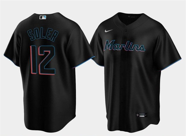 Men's Miami Marlins #12 Jorge Soler Black Cool Base Stitched Jersey